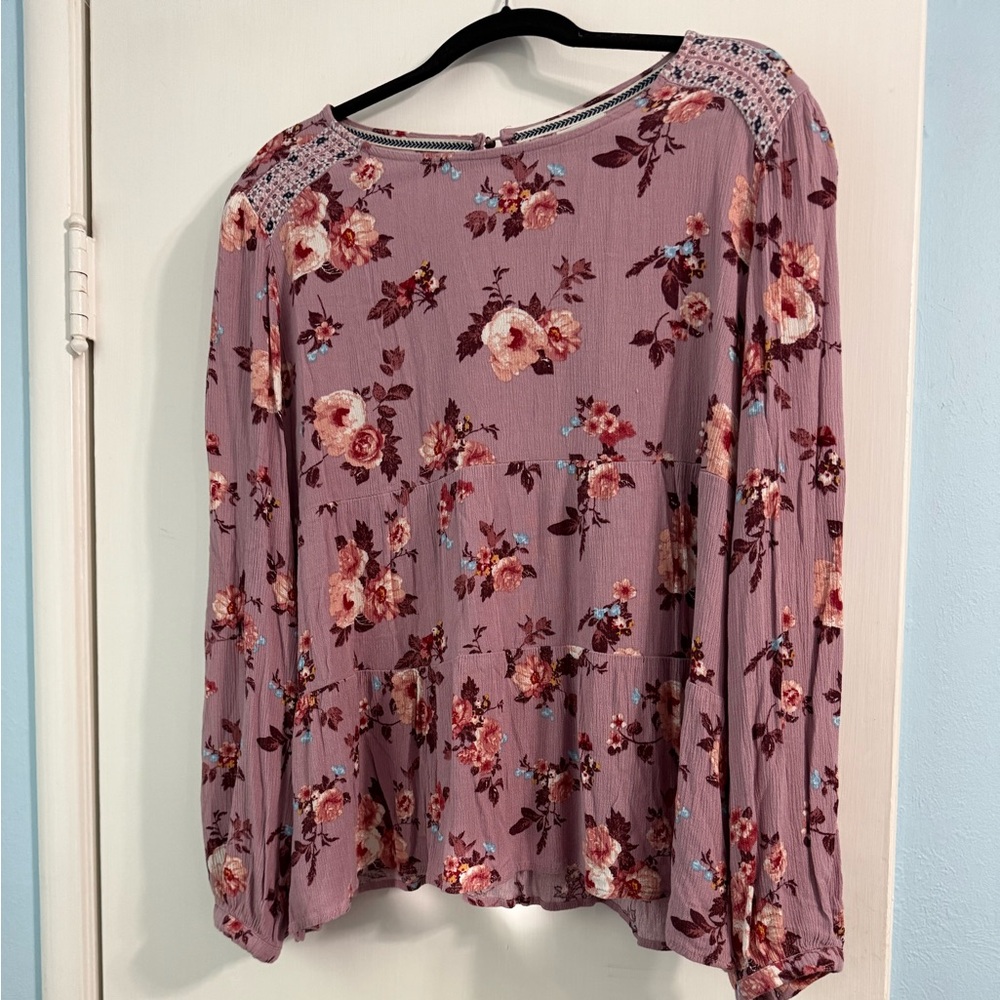 Knox Rose Mauve Floral Babydoll Blouse -XXL